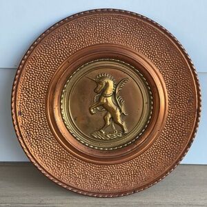 Copper and brass Unicorn Wall plate